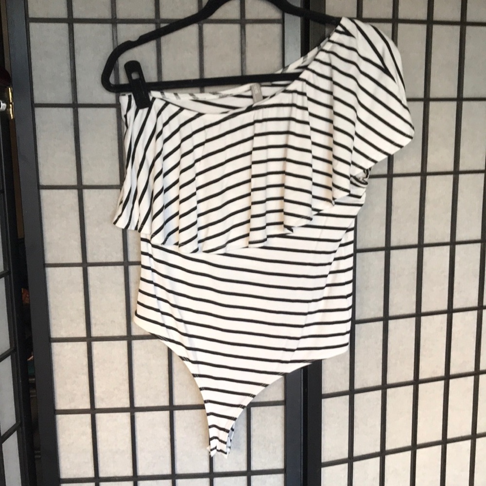ASOS Striped, one shoulder bodysuit